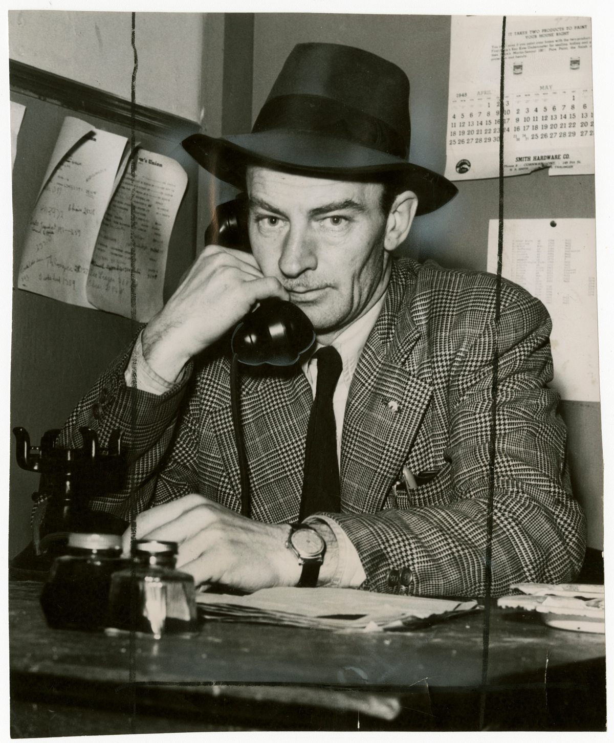     Unidentified photographer, Milton ‘Buzz’ Nuttall, Canadian Seamen’s Union business agent, in Moose Hall, Cornwall, Ontario, 1948. Gelatin silver print, 1948. Gift of The Globe and Mail newspaper to the Canadian Photography Institute of the National Gallery of Canada.

